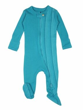 9-12m NWT L'ovedbaby Embroidered Zipper Footie- Teal Dash
